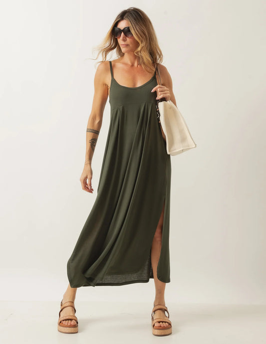 Luciana Long Military Green Dress