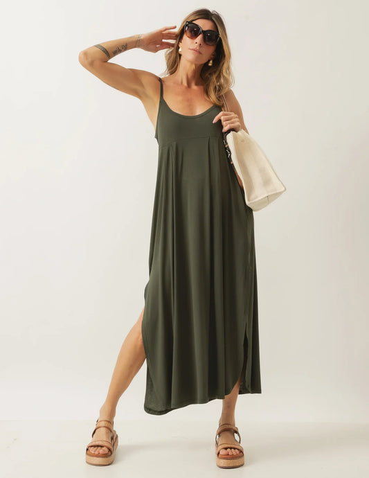 Luciana Long Military Green Dress