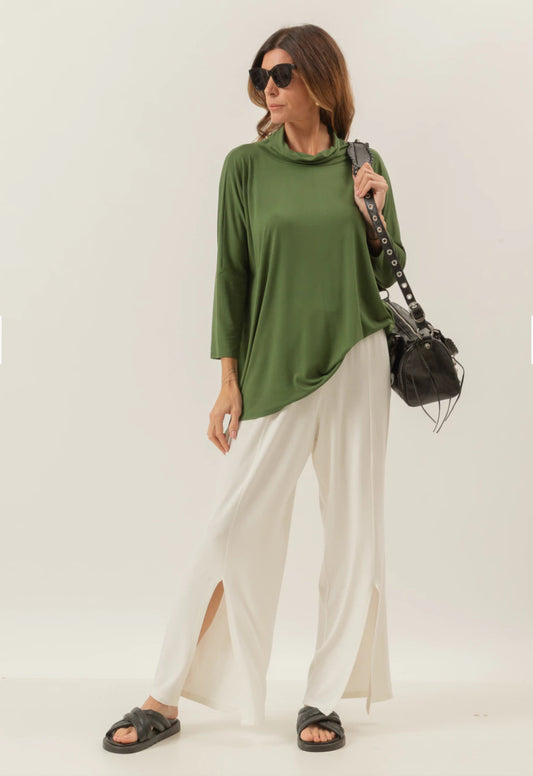 Military Green Puffed Collar Blouse U