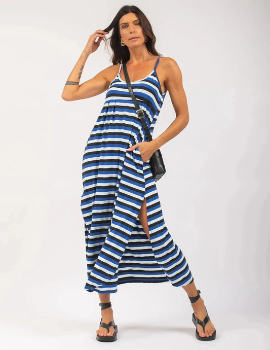Luciana Dress Blue White and Black Stripes U